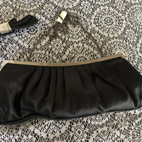 Vintage Black Satin Evening Bag Purse with Rhinestones - Picture 9 of 11